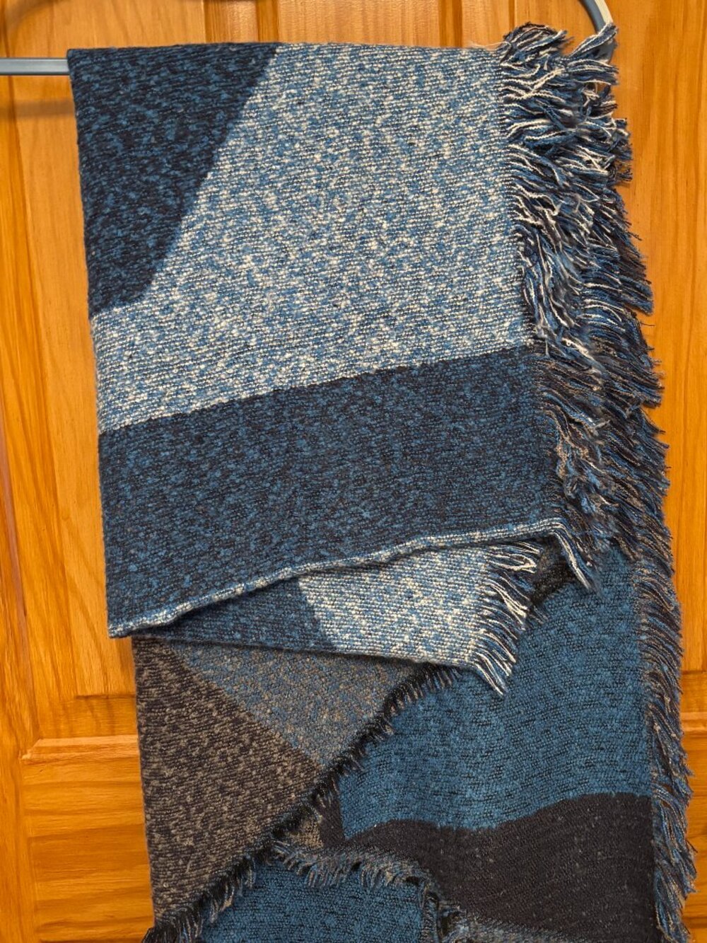Blue, Black, White, and Gray with Fringe 76" Very Soft